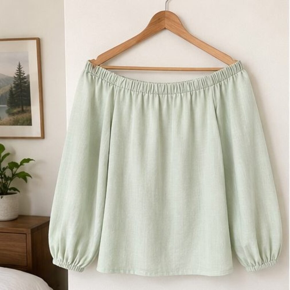 Mint Off Shoulder Balloon Top